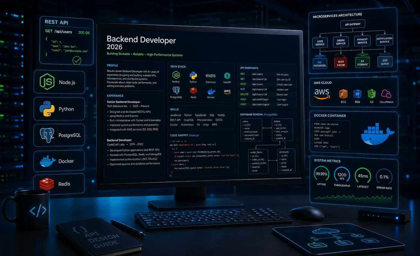 Backend Developer Resume 2026 - Complete Guide with Examples
