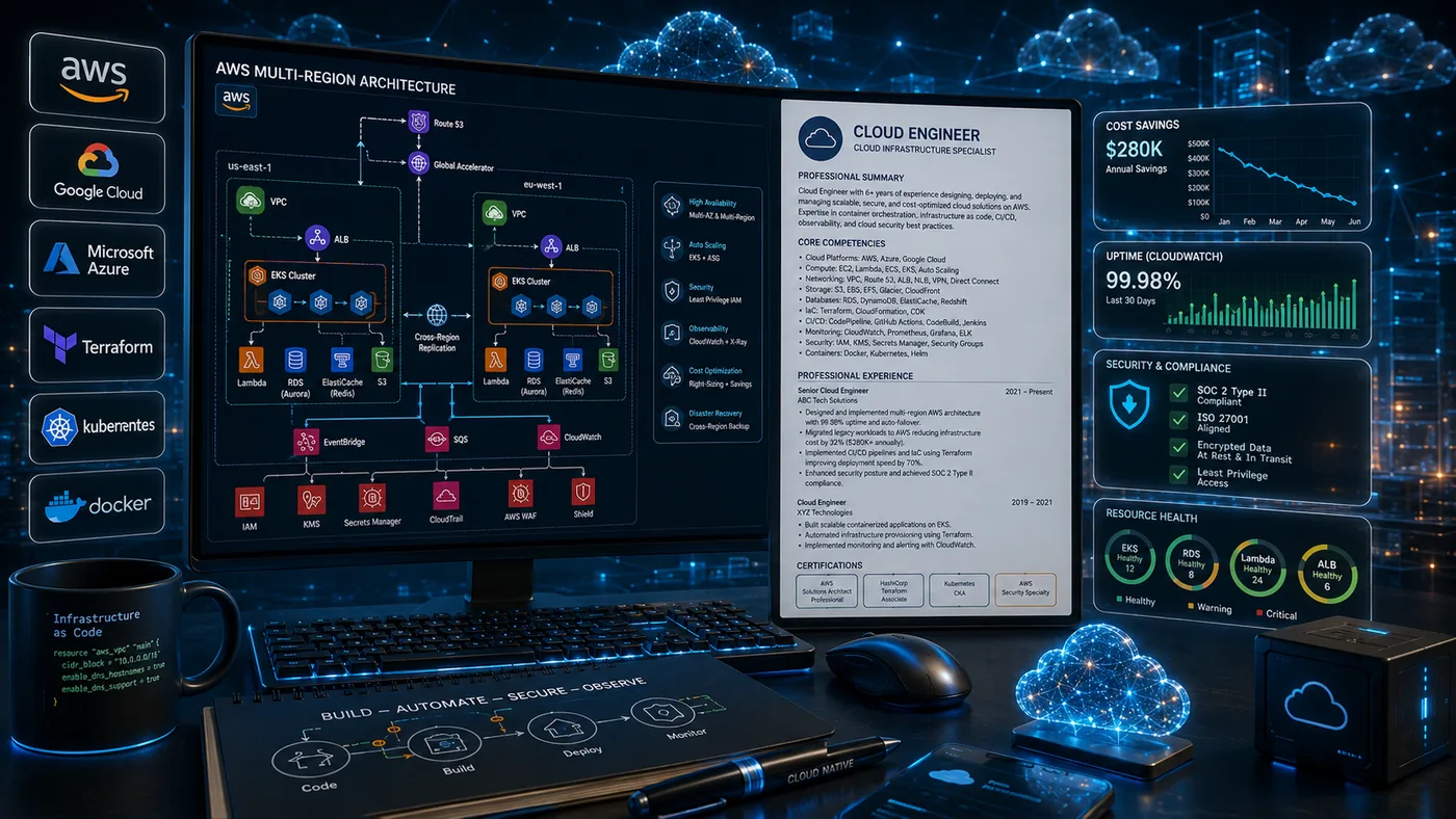 Cloud Engineer Resume 2026 - Complete Guide with Examples