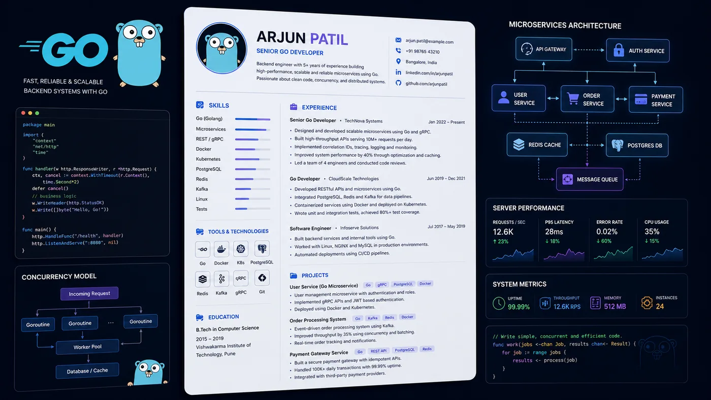 Go (Golang) Developer Resume 2026 - Complete Guide with Examples