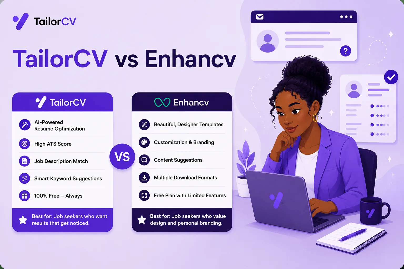 TailorCV vs Enhancv (2026) - Beautiful Resumes vs Resumes That Get Read