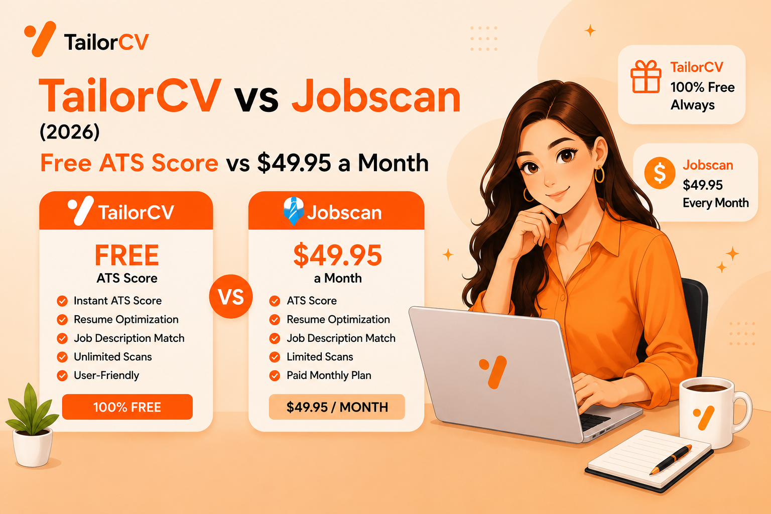 TailorCV vs Jobscan (2026) - Free ATS Score vs $49.95 a Month