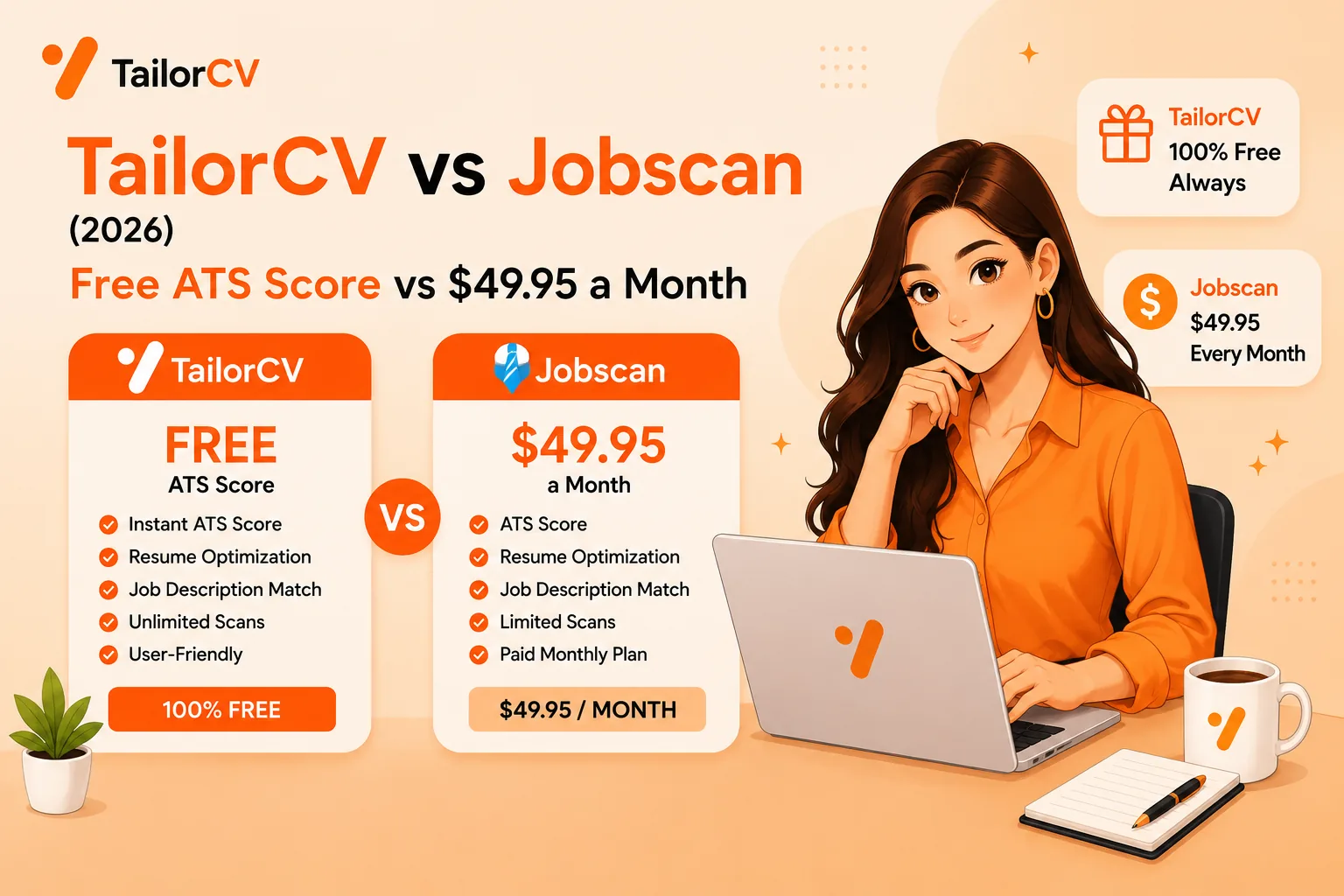 TailorCV vs Jobscan (2026) - Free ATS Score vs $49.95 a Month