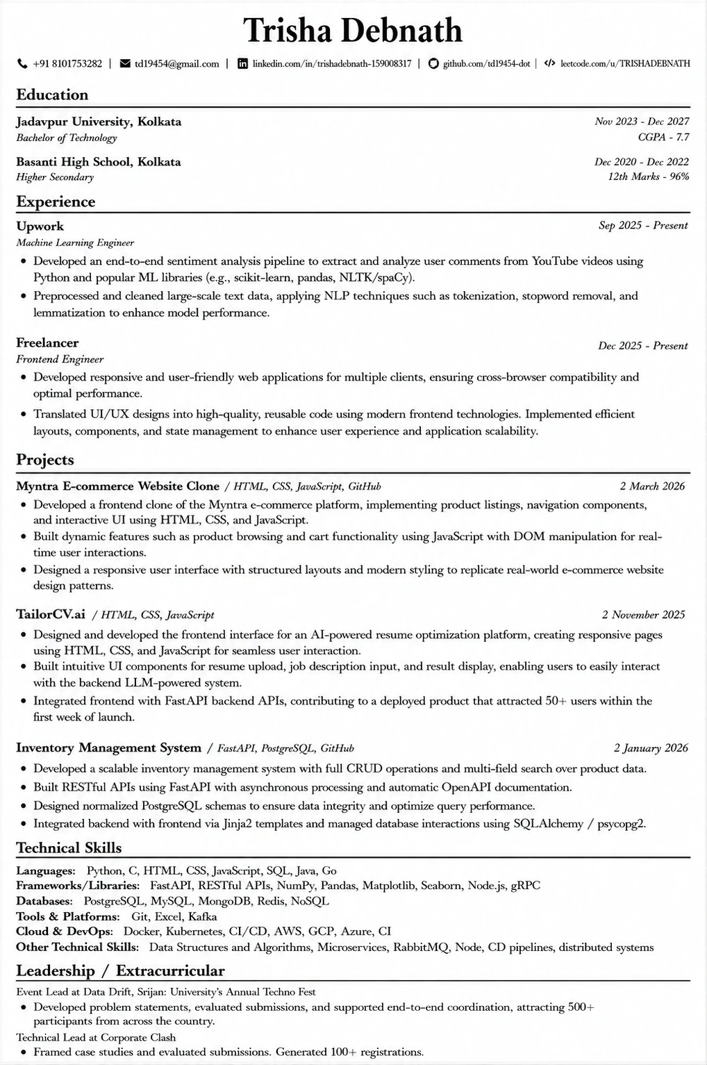 ATS Friendly Classic resume template preview