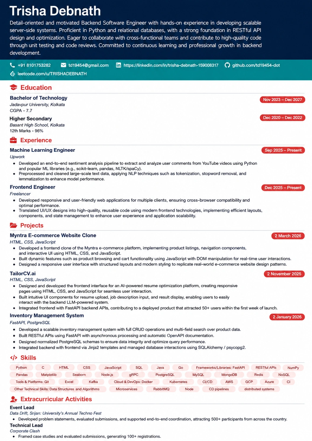 Creative Balanced resume template preview