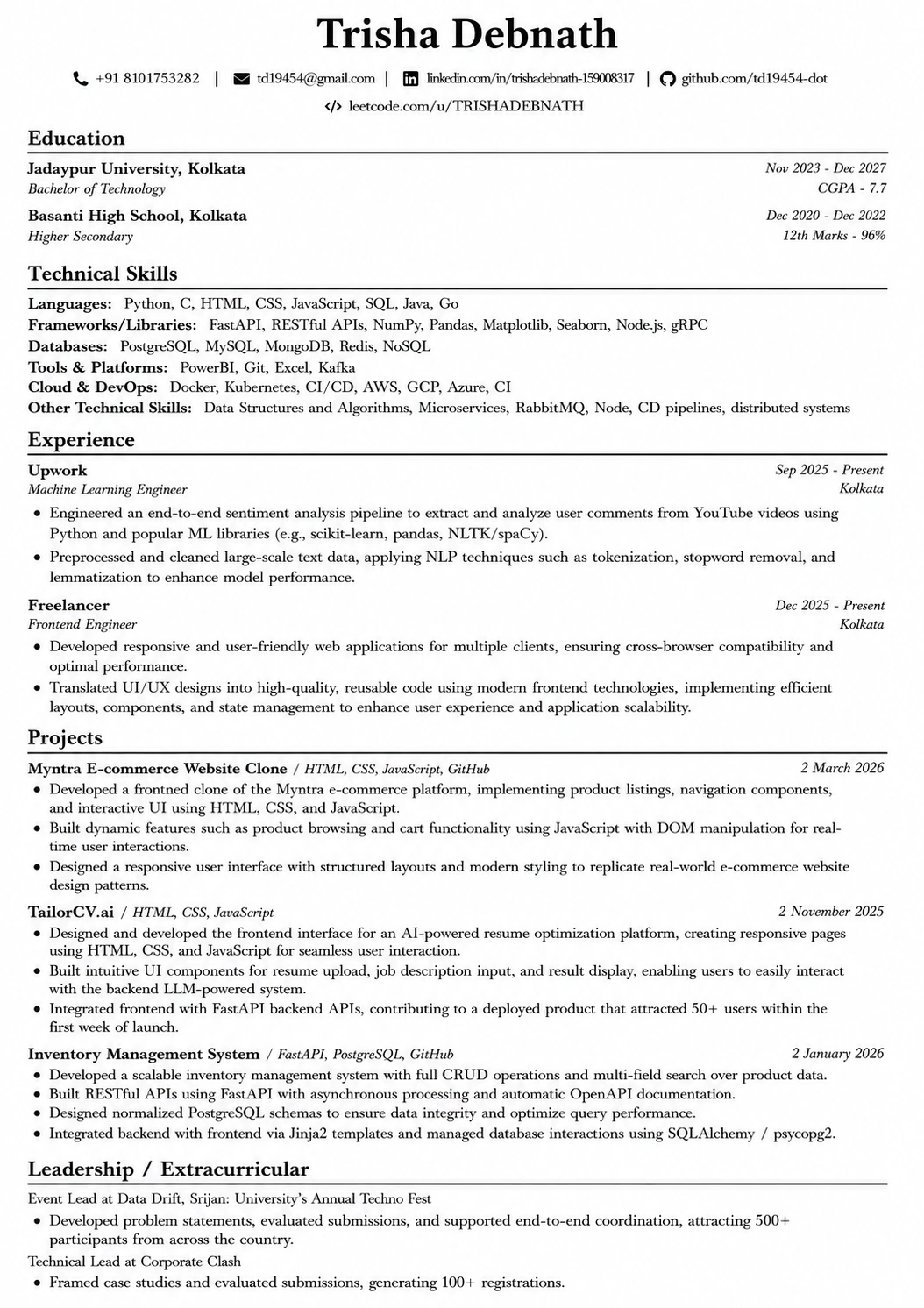 Modern Minimal resume template preview