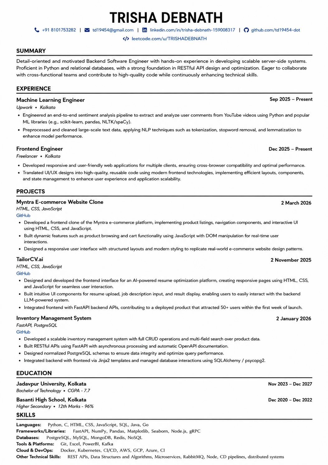 ATS Friendly resume template preview