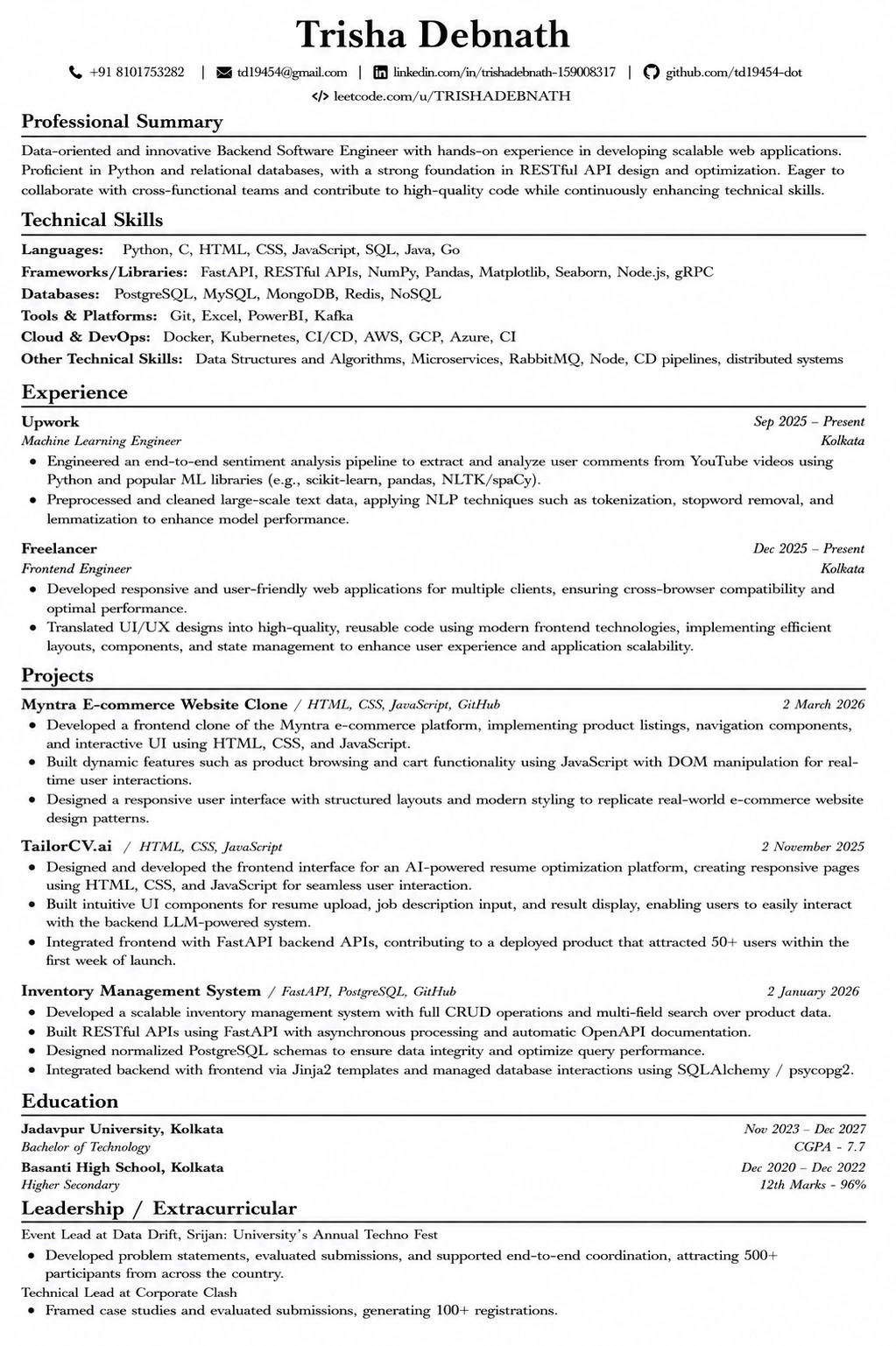 Compact One-Page resume template preview