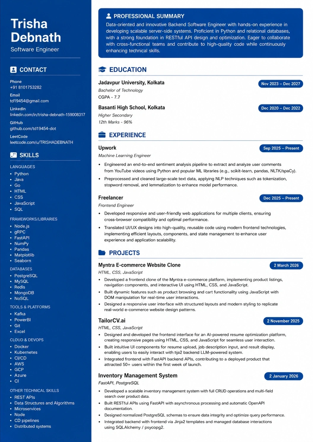 Fresh Graduate resume template preview