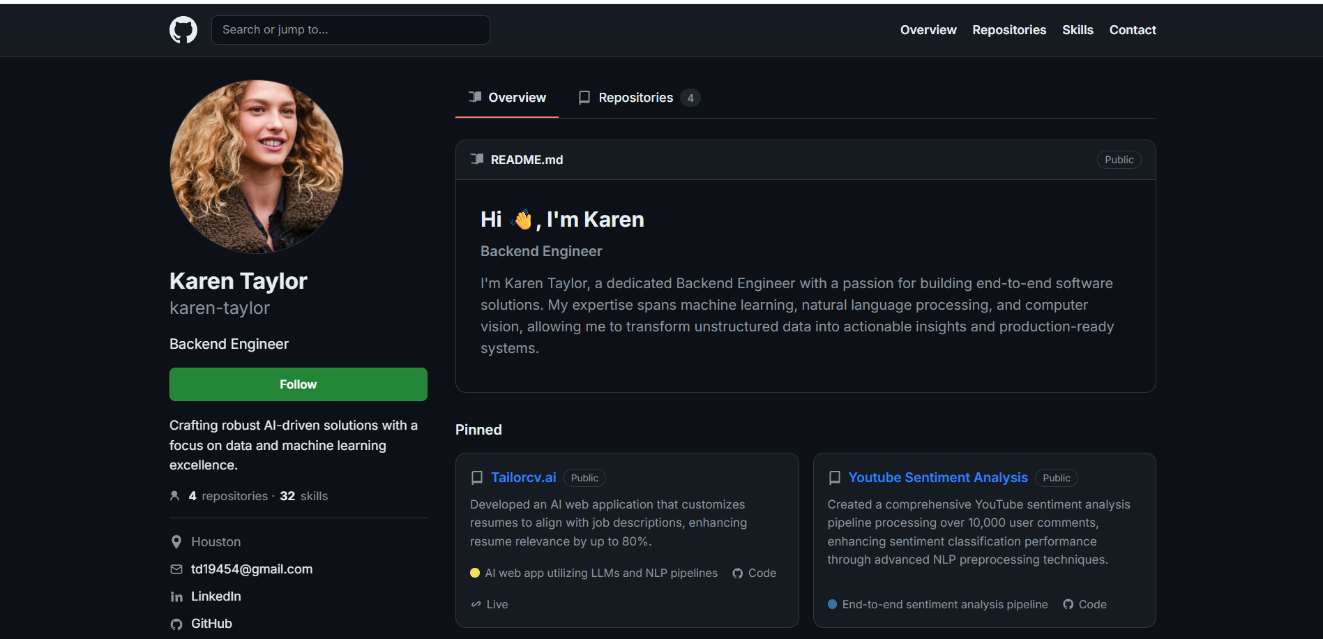 GitHub - profile, repos & contributions preview